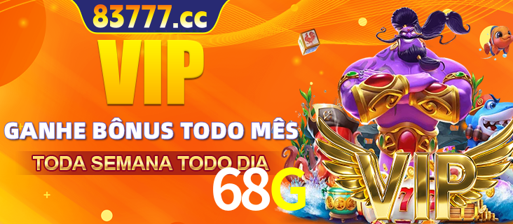 Banner promocional do 68G oferecendo 100% de recompensas adicionais contínuas para quem fizer o login diário (Daily sign-in), com um mascote de coelho.