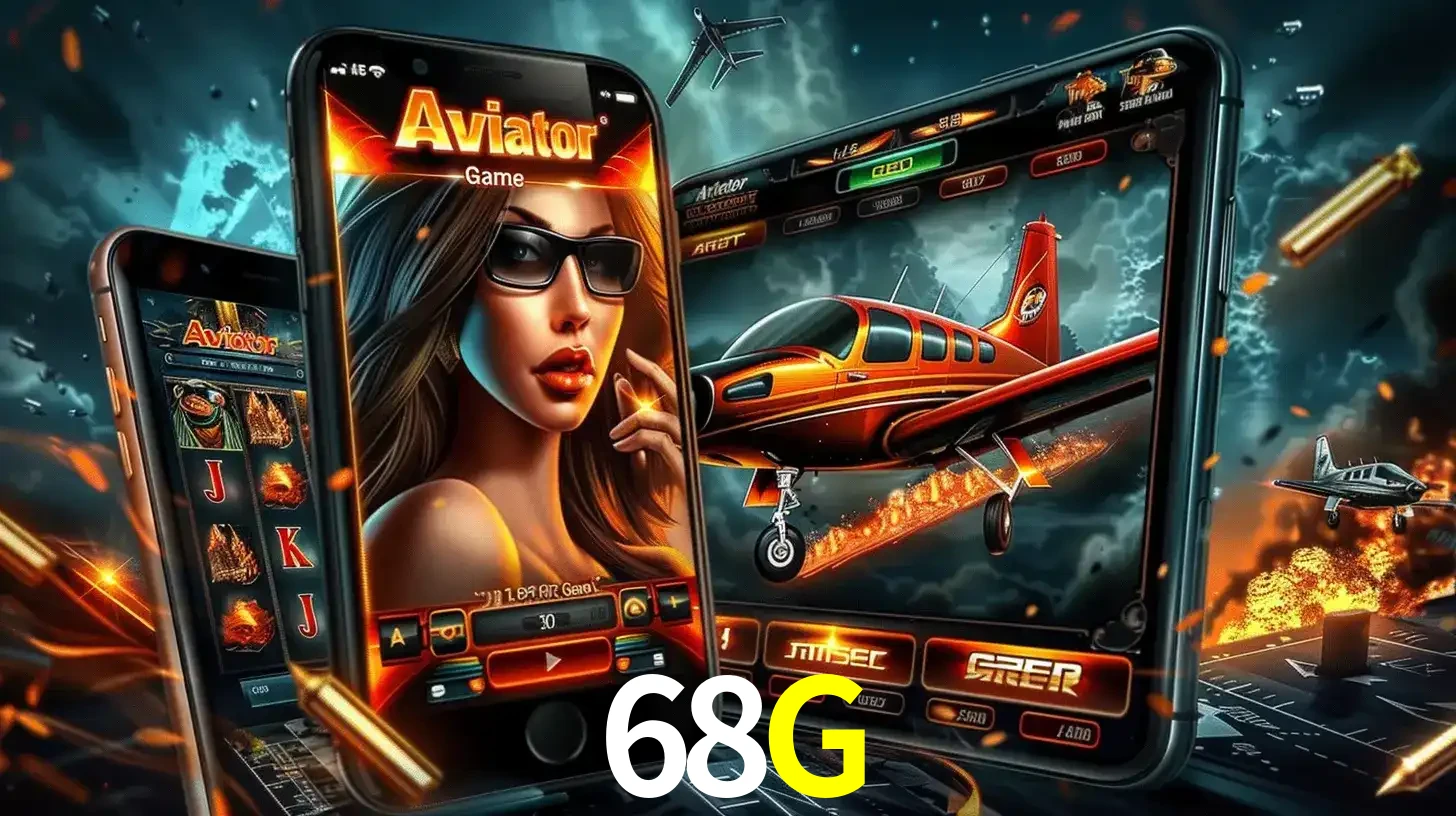 O popular jogo de apostas Aviator exibido em vários celulares e tablets, mostrando a interface emocionante e a ação de voo disponíveis para jogar agora no 68G.