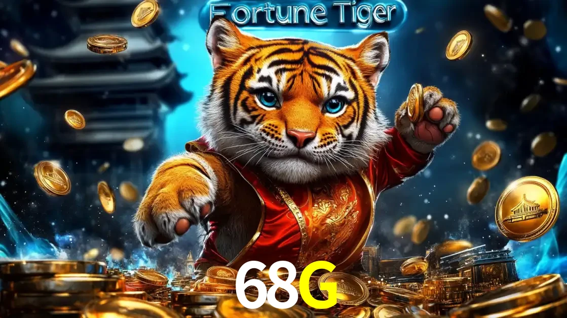 Imagem promocional do jogo de slot Fortune Tiger, com um tigre majestoso em traje tradicional cercado por uma fortuna em moedas de ouro, disponível agora no cassino 68G.